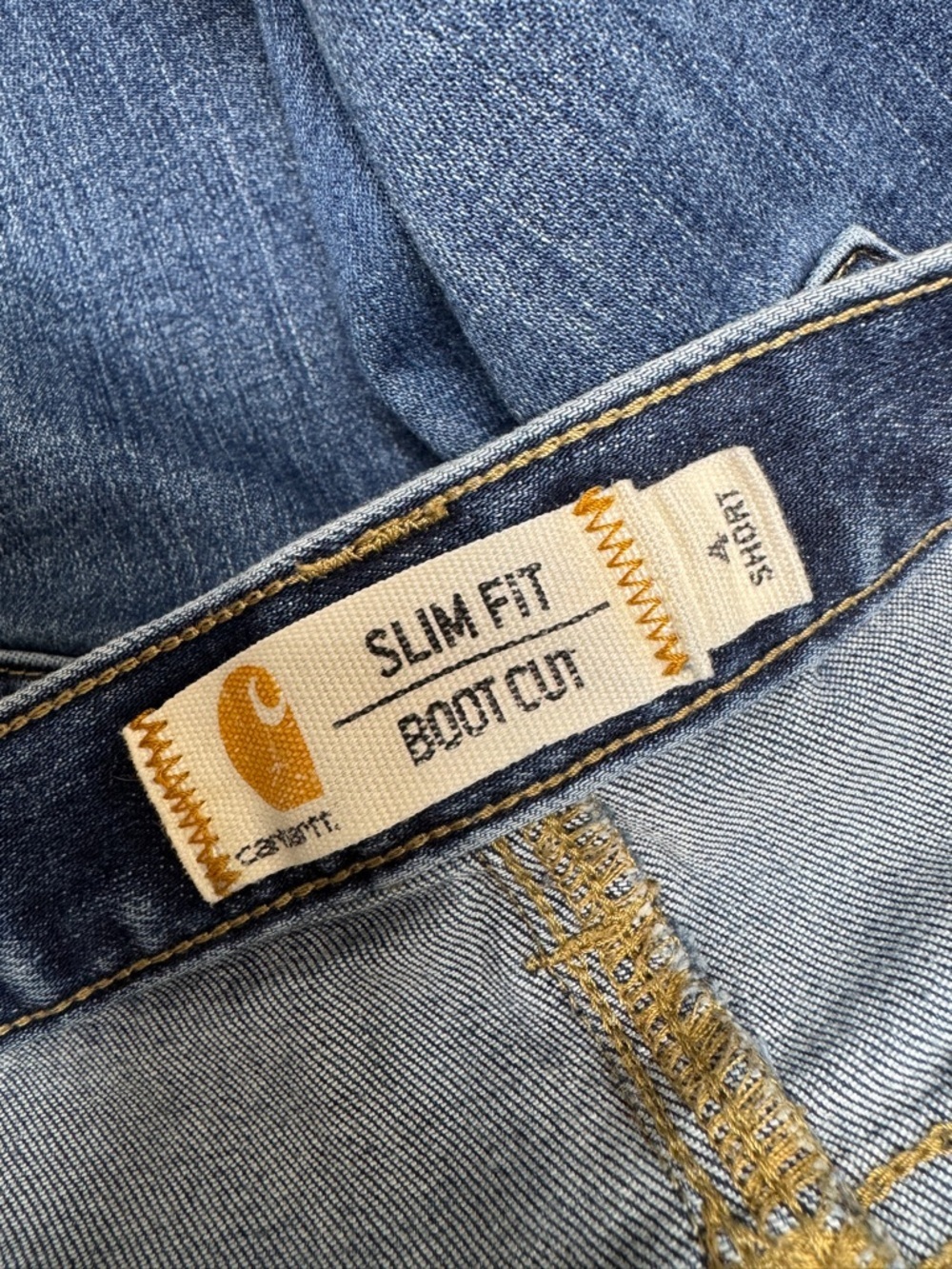{Carharrt} "Rugged Flex Layton Bootcut Slim Fit" Short Blue Stretch Jeans - Picture 4 of 7